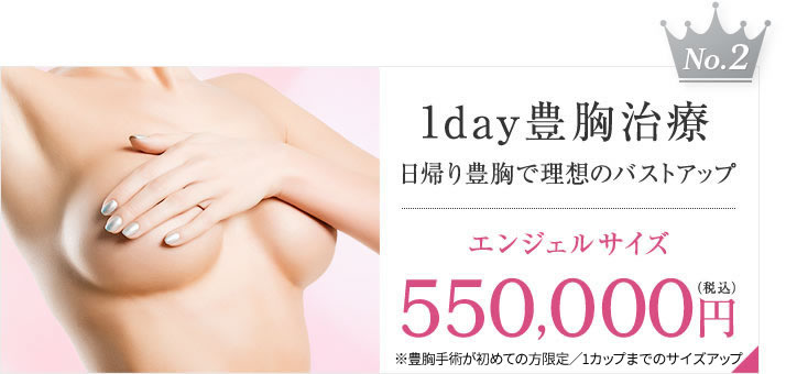 【No.2 1day豊胸治療】日帰り豊胸で理想のバストアップ[エンジェルサイズ]550,000円（税込）